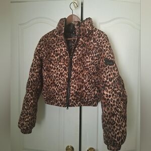 Leopard Print Puffer Bomber Jacket